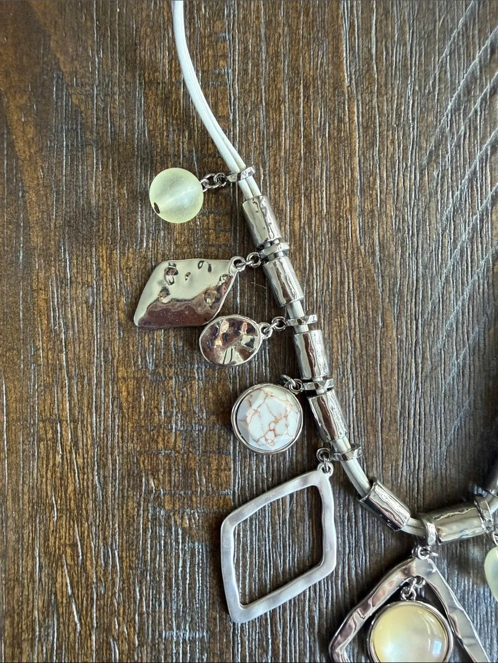 Chico's Silver and Cream Multi-Dangle Statement Necklace 16